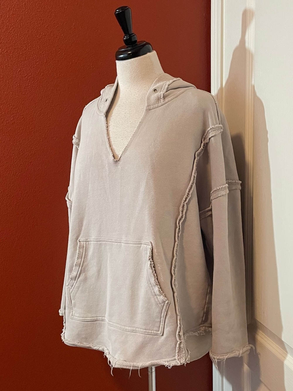Natural Life Women’s Classic Cotton Weekend Raw Edge Gray Distressed Sweatshirt